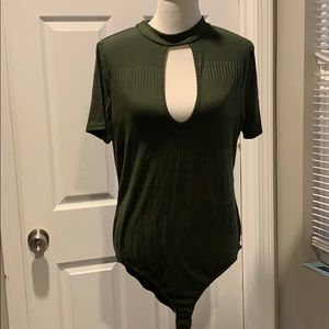Hunter green high vneck bodysuit